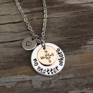 No Matter Where Compass Necklace - Missing You Necklace -Reminder Necklace -Long Distance Relationship Gift-Moving Away Gift Jewelry - I/B/H