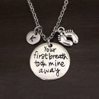 Your First Breath Took Mine Away Necklace - Infertility Awareness Necklace - First Baby Necklace - New Baby Jewelry-New Mom Necklace - I/B/H