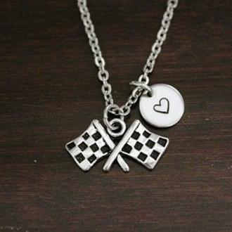 Racing Flag Necklace - Racing Flag Jewelry - Motocross Necklace - Checkered Flag Necklace - Checkered Flag Jewelry - Auto Racing - I/B/H