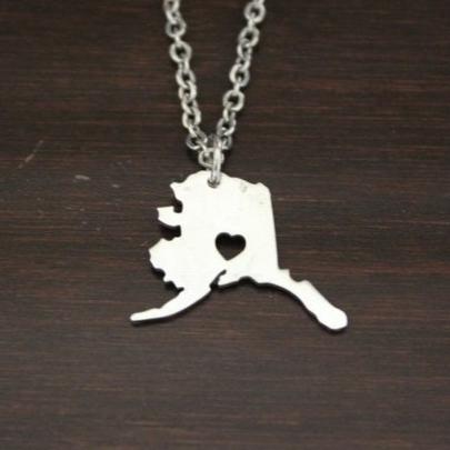 Alaska Necklace - AK Necklace - Alaska Jewelry - AK Jewelry - Alaska Lover-Alaska State-State Necklace-Home Necklace-US State-I/B/H 2