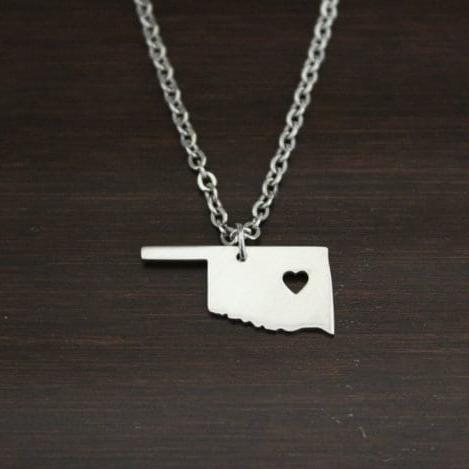 Oklahoma Necklace - OK Necklace - Oklahoma Jewelry - OK Jewelry - Oklahoma Lover-Oklahoma State-State Necklace-Home Necklace-US State-I/B/H 2