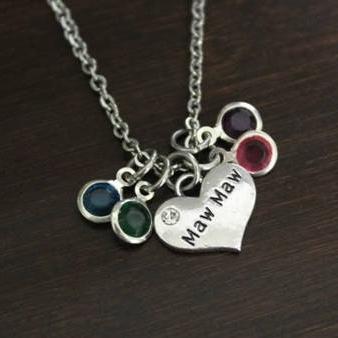 Maw Maw Necklace - Maw Maw Gift - Maw Maw Jewelry - Grandma Gift- Maw Maw Initials - Maw Maw Birthstones - Bst/In