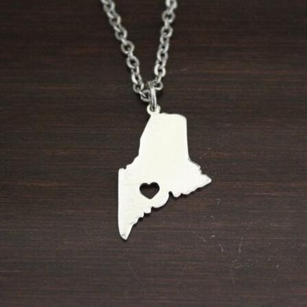 Maine Necklace - ME Necklace - Maine Jewelry - ME Jewelry - Maine Charm - Maine Lover - State Necklace - Home Necklace - US State - I/B/H 2