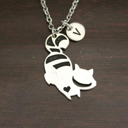 Cat Necklace - Animal Lover Gift - Alice - Cat Charm Gift - We're All Mad - Alice Lover - Raccoon Charm - Raccoon Necklace  - I/B/H