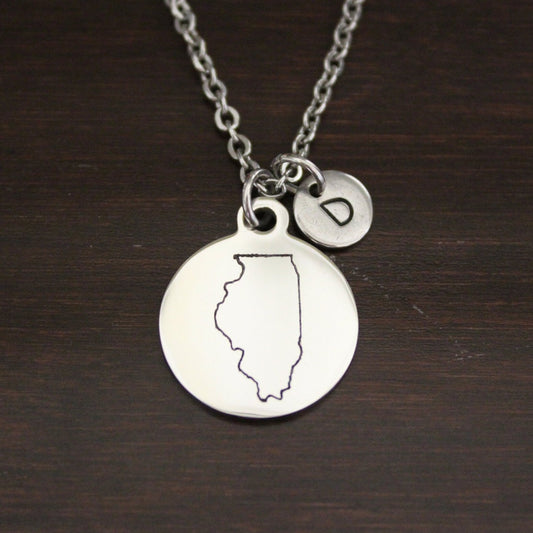 Illinois Necklace - IL Necklace - Illinois Jewelry - IL Jewelry - Illinois Lover-Illinois State-State Necklace-Home Necklace-US State-I/B/H