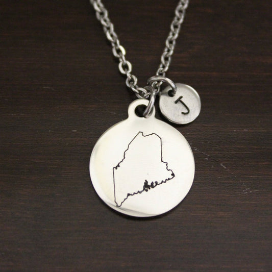 Maine Necklace - ME Necklace - Maine Jewelry - ME Jewelry - Maine Charm - Maine Lover - State Necklace - Home Necklace - US State - I/B/H