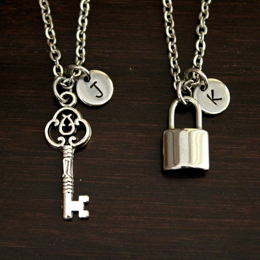 Lock & Key Set Necklace - Key to My Heart Necklace - Key Jewelry - Lock Necklace - Best Friend Set - Husband Wife Necklace Set - I/B/H