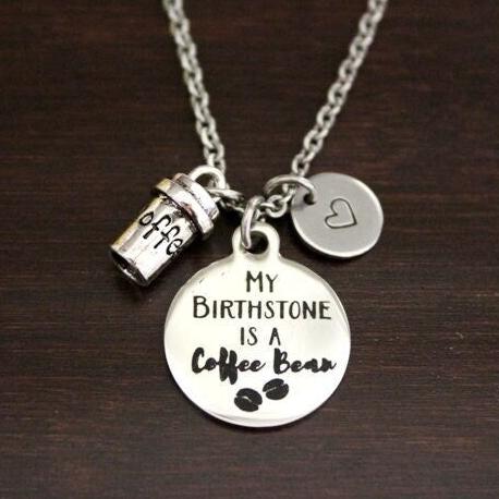 My Birthstone Is A Coffee Bean Necklace - Coffee Jewelry - Coffee Lover Charm Gift - Barista Necklace - Coffee Addict Necklace - I/B/H