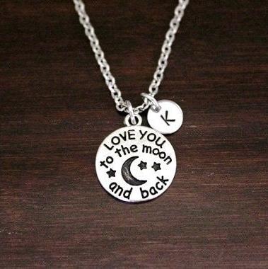 I love You to the Moon and Back - Moon Charm - Wife Gift - Kid Necklace - Long Distance Family - Family Saying - Moon Saying - I/B/H