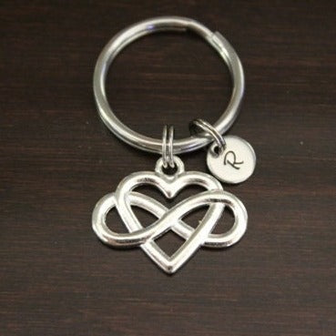 Infinity sign wrapped thru a heart keychain