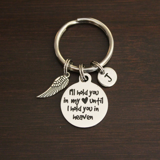 I'll hold you in my heart until I hold you in heaven with wing charm keychain 