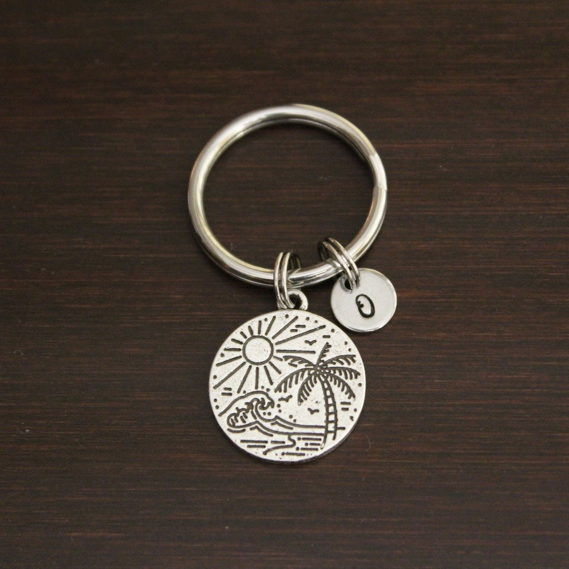 Wave sun and palm tree keychain