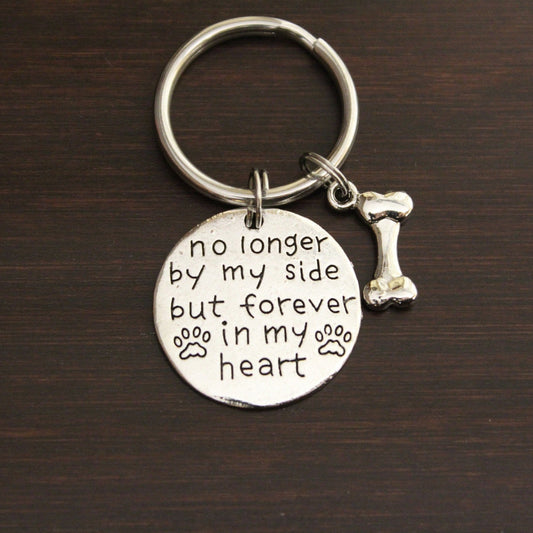 no longer by my side but forever in my heart keychain with bone charm