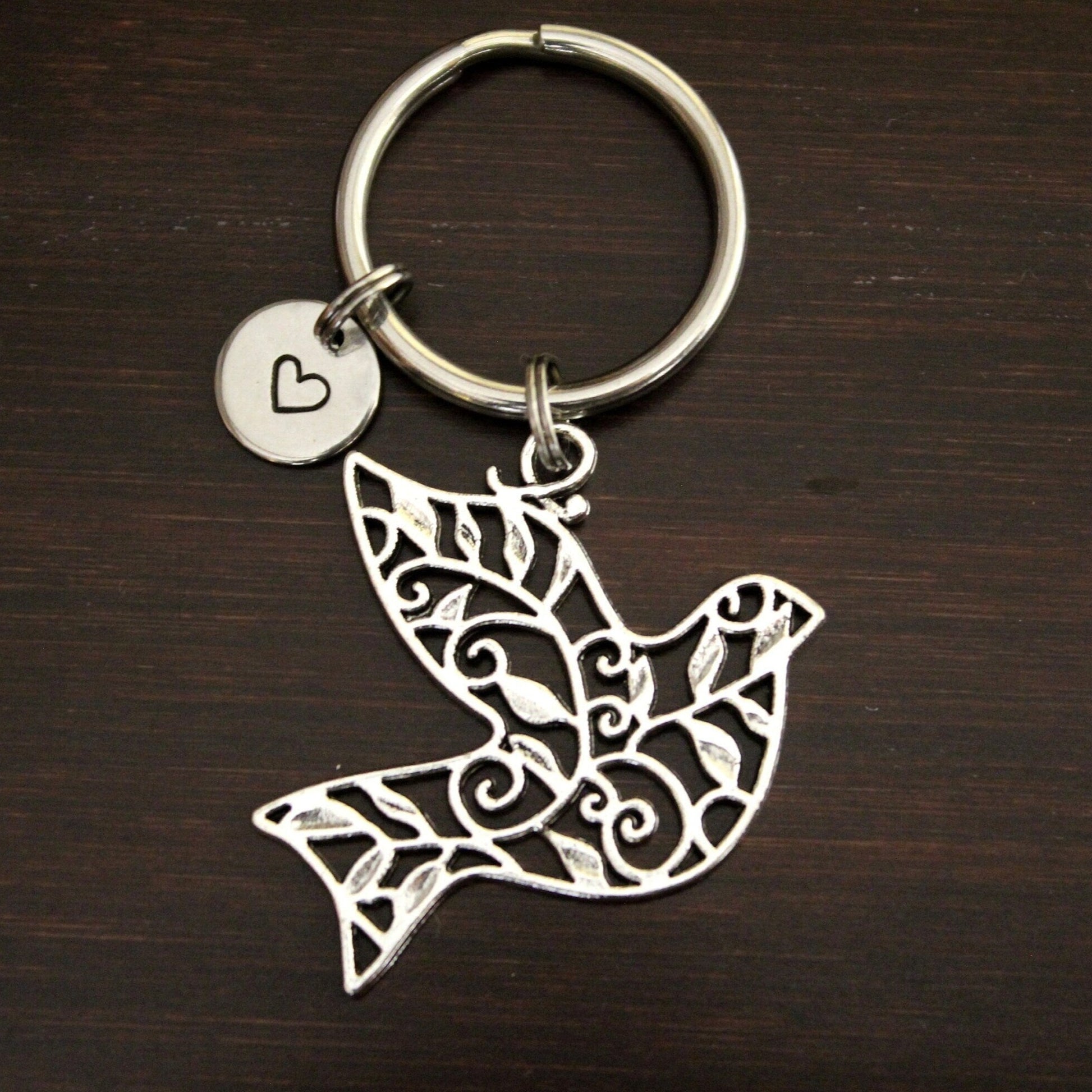 Large filigree dove keychain 